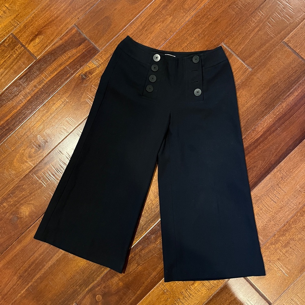 Caslon black sailor button front cropped wide leg capri pants